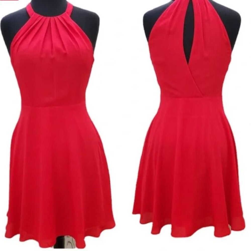 Express women's A-line mini chiffon style red dress sleeveless halter size 4